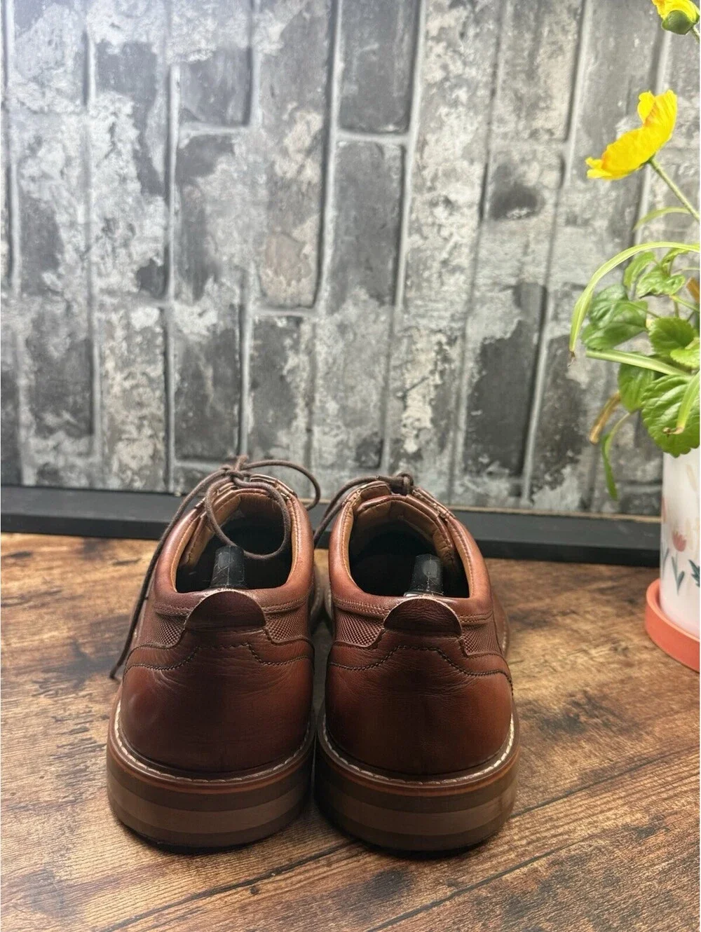 Steve Madden Oakes Men’s Brown Leather Lace-Up Derby Dress Shoes Round Toe US 11